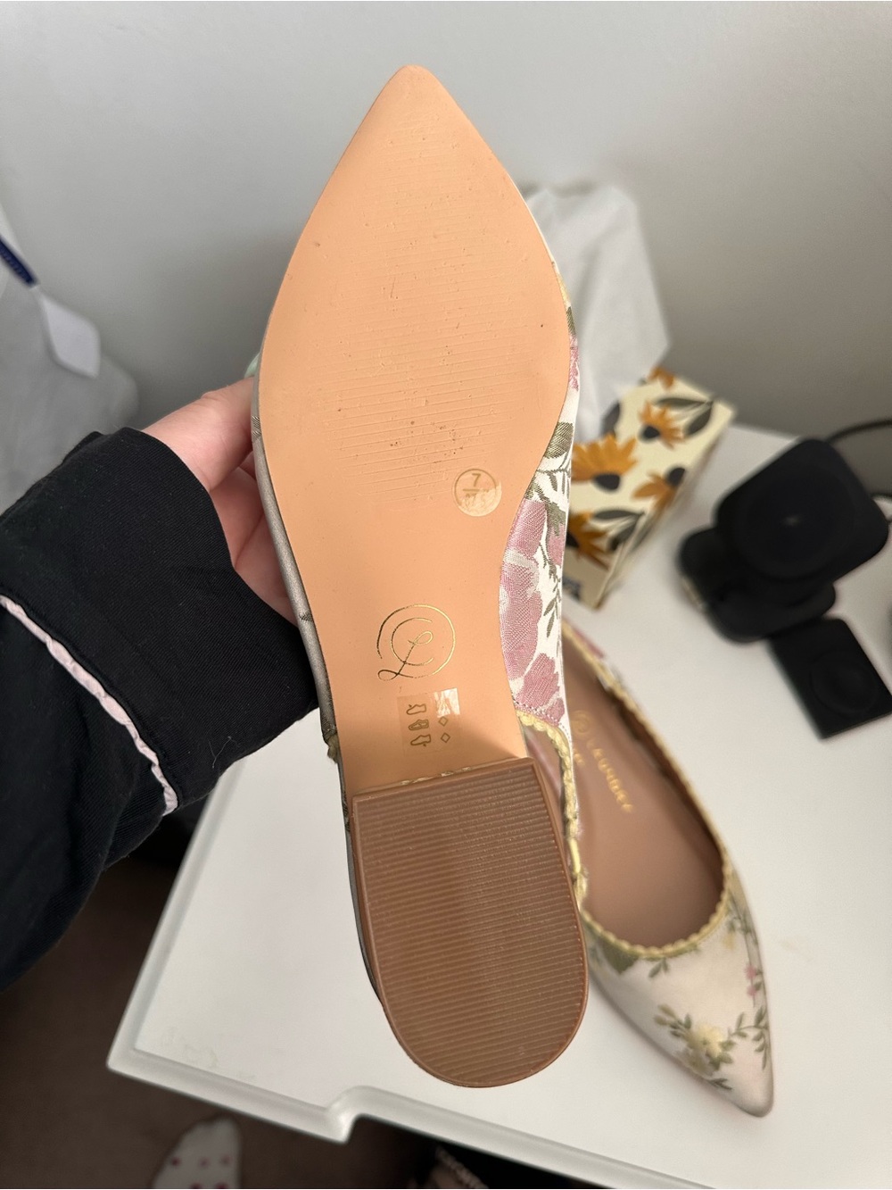 Loeffler Randall Pink and Cream Floral Slingback Mules - Picture 2 of 4